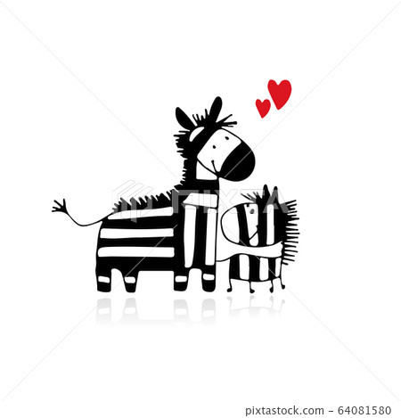 Zebra Family Mother And Child Sketch For Your Stock Illustration 64081580 Pixta