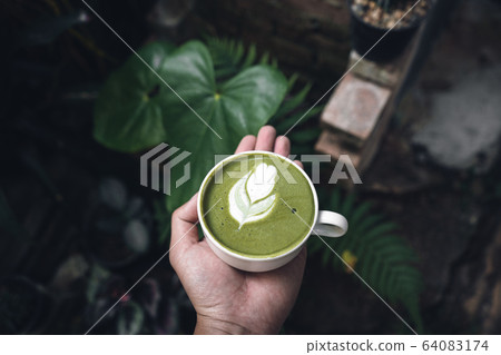 Matcha Latte at home,Coffee in a glass Matcha Latte at home,Coffee in a glass 64083174