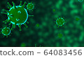 Viruses, Virus Cells under microscope, floating in fluid with green background. Pathogens outbreak of bacterium and virus, disease causing microorganisms. COVID-19 Coronavirus. 64083456