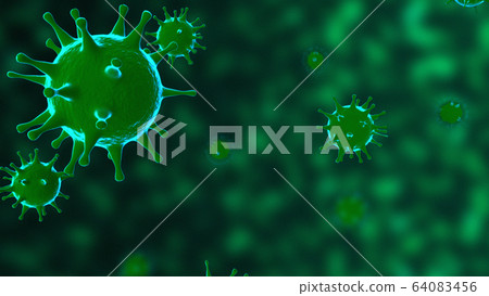 Viruses, Virus Cells under microscope, floating in fluid with green background. Pathogens outbreak of bacterium and virus, disease causing microorganisms. COVID-19 Coronavirus. Viruses, Virus Cells under microscope, floating in fluid with green background. Pathogens outbreak of bacterium and virus, disease causing microorganisms. COVID-19 Coronavirus. 64083456