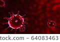 Viruses, Virus Cells under microscope, floating in fluid with red background. Pathogens outbreak of bacterium and virus, disease causing microorganisms. COVID-19 Coronavirus 64083463