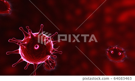 Viruses, Virus Cells under microscope, floating in fluid with red background. Pathogens outbreak of bacterium and virus, disease causing microorganisms. COVID-19 Coronavirus Viruses, Virus Cells under microscope, floating in fluid with red background. Pathogens outbreak of bacterium and virus, disease causing microorganisms. COVID-19 Coronavirus 64083463
