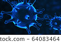 Viruses, Virus Cells under microscope, floating in fluid with blue background. Pathogens outbreak of bacterium and virus, disease causing microorganisms. COVID-19 Coronavirus. 64083464