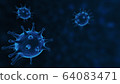 Viruses, Virus Cells under microscope, floating in fluid with blue background. Pathogens outbreak of bacterium and virus, disease causing microorganisms. COVID-19 Coronavirus. 64083471