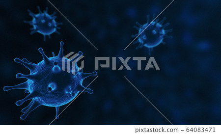Viruses, Virus Cells under microscope, floating in fluid with blue background. Pathogens outbreak of bacterium and virus, disease causing microorganisms. COVID-19 Coronavirus. Viruses, Virus Cells under microscope, floating in fluid with blue background. Pathogens outbreak of bacterium and virus, disease causing microorganisms. COVID-19 Coronavirus. 64083471