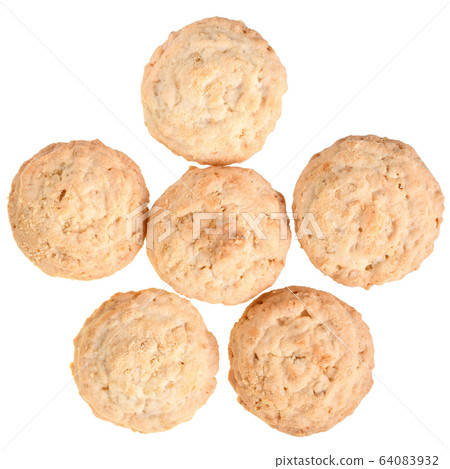 Homemade shortbread cookies top view isolated Homemade shortbread cookies top view isolated 64083932