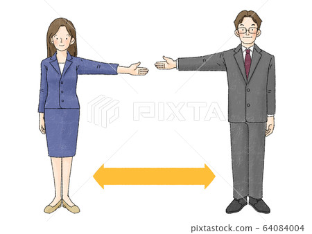 Social distance (two people, one hand open, arrow) 64084004