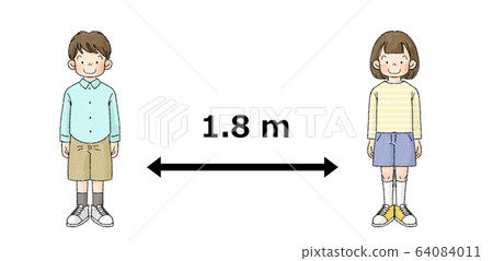社交距離（2人，兒童，箭頭，1.8m） 64084011
