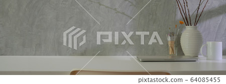Close up view of home office with laptop supplies, 64085455