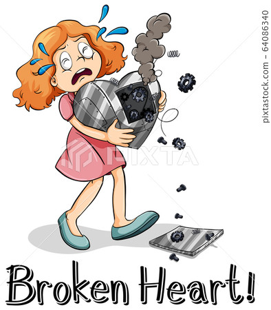 Font design for word broken heart on white 64086340