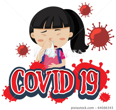 Font design for word covid-19 with sick girl 64086343