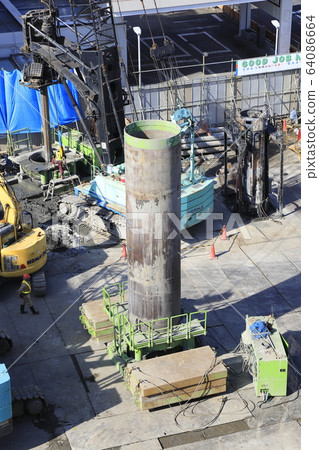 Construction site Foundation work Drilling guide pipe Construction site Foundation work Drilling guide pipe 64086664