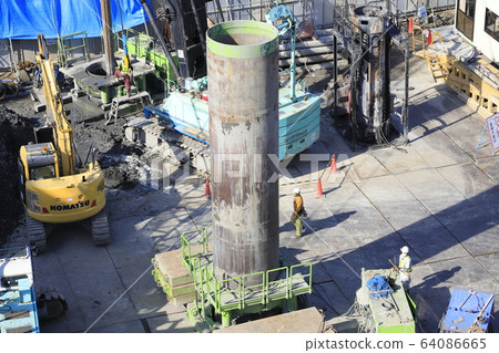 Construction site Foundation work Drilling guide pipe Construction site Foundation work Drilling guide pipe 64086665