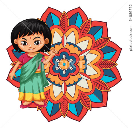 Mandala pattern design background with Indian girl Mandala pattern design background with Indian girl 64086732
