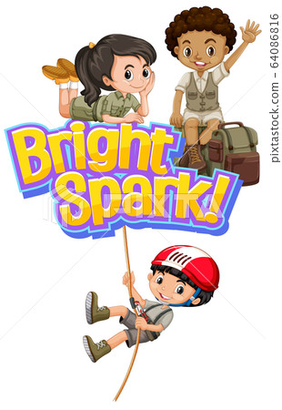 Font design for word bright spark with happy kids 64086816
