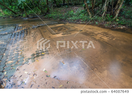 Kbal Spean waterfall the mystery place of ancient Khmer empire in Siem Reap, Cambodia. 64087649