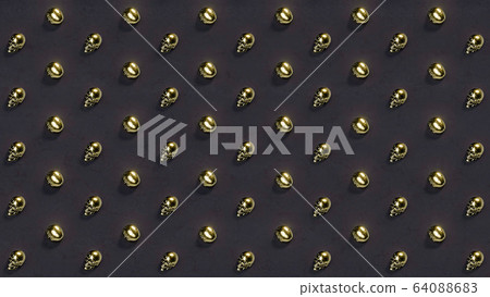 Golden skulls on dark background - 3D rendering Golden skulls on dark background - 3D rendering 64088683