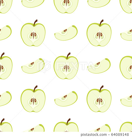 Seamless pattern with green half and slice apples - Stock Illustration ...