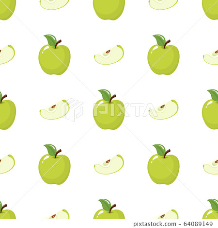 Seamless pattern with green whole and slice apples - Stock Illustration ...