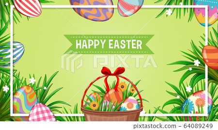 Poster design for easter with  decorated eggs in 64089249