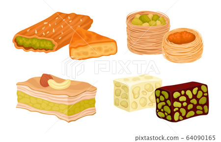 Oriental Sweets and Turkish Delights with Baklava and Rahat Lakoum Vector Set Oriental Sweets and Turkish Delights with Baklava and Rahat Lakoum Vector Set 64090165