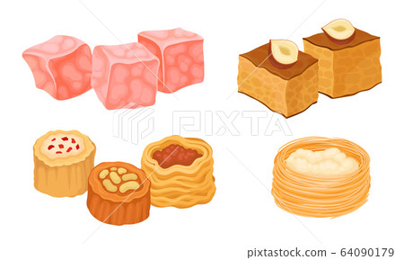 Oriental Sweets and Turkish Delights with Baklava and Rahat Lakoum Vector Set Oriental Sweets and Turkish Delights with Baklava and Rahat Lakoum Vector Set 64090179