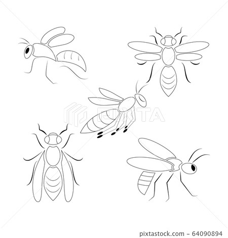 Icon set of 5 wasps.Vector illustration. 64090894