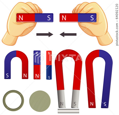 Set of magnets in different shapes on white Set of magnets in different shapes on white 64092120