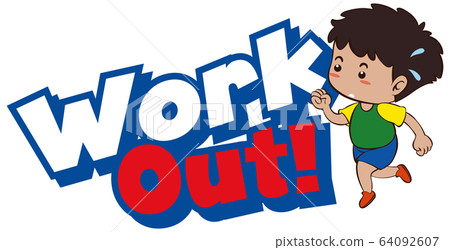 Font design for word work out with kid doing 64092607