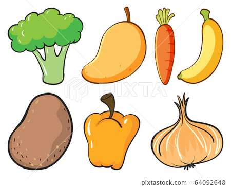 Large set of fruits and vegetables on white 64092648