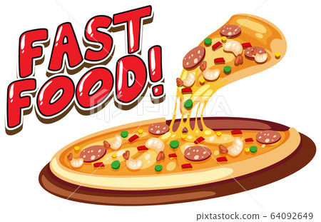 Font design for word fast food with pizza on white 64092649
