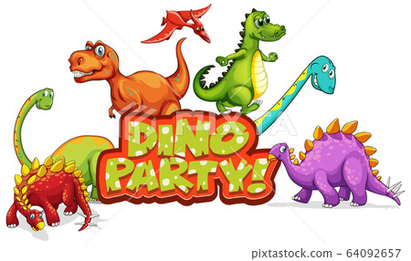 Font design for word dino party with many 64092657