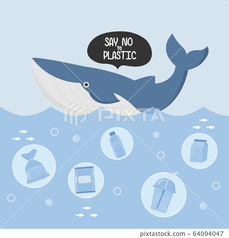 Stop ocean plastic pollution. Plastic garbage and whale in the ocean. Stop ocean plastic pollution. Plastic garbage and whale in the ocean. 64094047