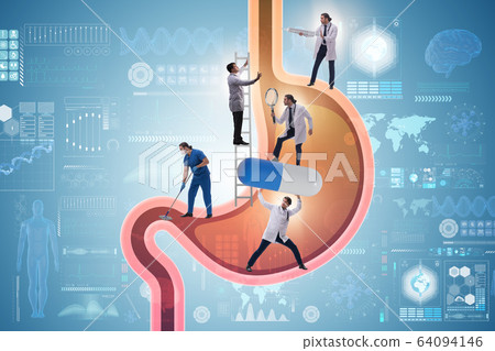 Doctors examining stomach in medical concept Doctors examining stomach in medical concept 64094146