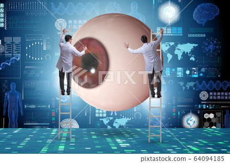 Doctor examining giant eye in medical concept 64094185