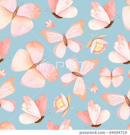 Hand drawn pastel pink butterflies - watercolor seamless pattern Hand drawn pastel pink butterflies - watercolor seamless pattern 64094729