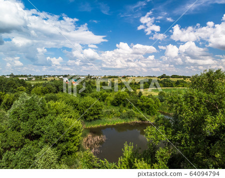 Picturesque summer countryside landscape in Russia from a height 64094794