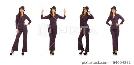 Woman wearing striped costume isolated on white 64094881