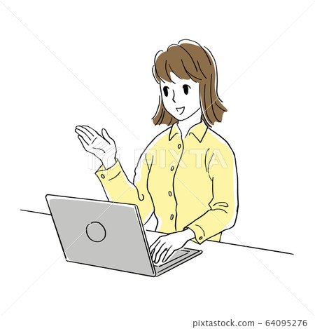 woman operating a laptop woman operating a laptop 64095276