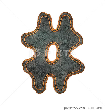 Symbol hash made of leather. 3D render font with skin texture isolated on white background. Symbol hash made of leather. 3D render font with skin texture isolated on white background. 64095891
