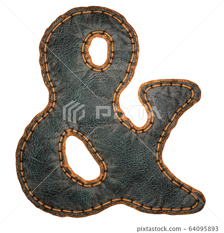 Symbol ampersand made of leather. 3D render font with skin texture isolated on white background. Symbol ampersand made of leather. 3D render font with skin texture isolated on white background. 64095893