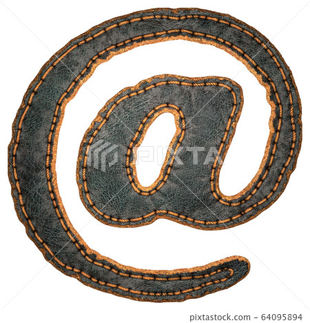Symbol at made of leather. 3D render font with skin texture isolated on white background. Symbol at made of leather. 3D render font with skin texture isolated on white background. 64095894