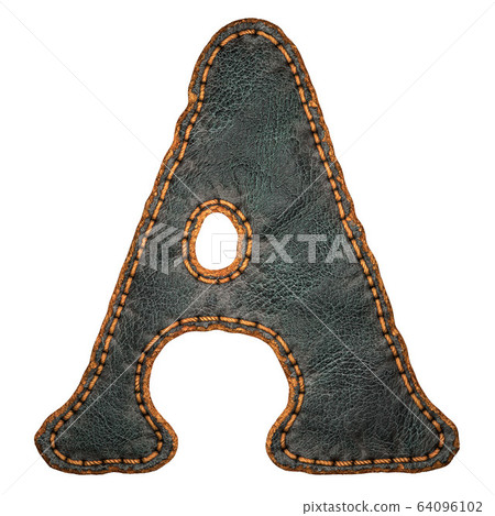 Leather letter A uppercase. 3D render font with skin texture isolated on white background. 64096102