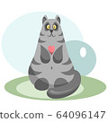 Cute grey cat with a pink heart 64096147
