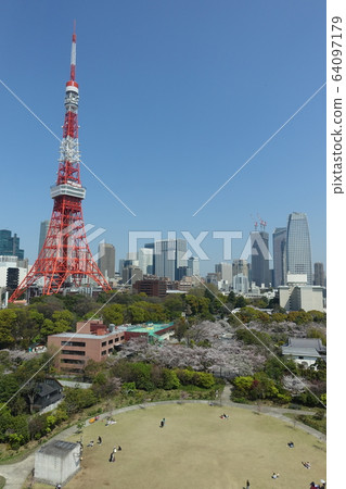 Tokyo Tower and Shiba Park distant view Tokyo Tower and Shiba Park distant view 64097179
