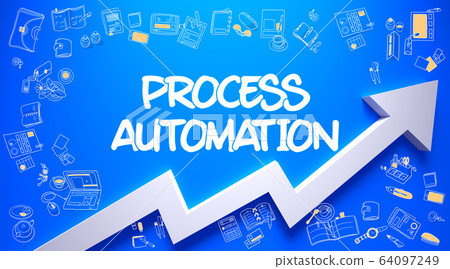Process Automation Drawn on Blue Wall. 64097249
