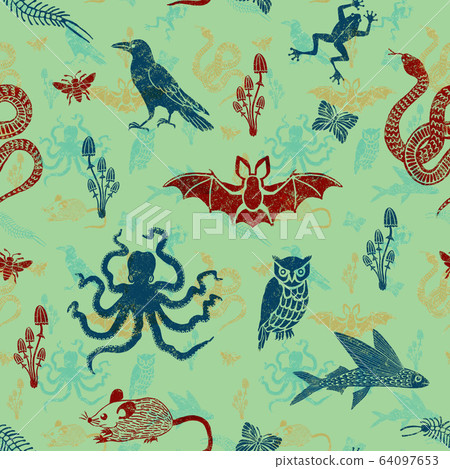 Seamless pattern with animals and insects - Stock Illustration ...