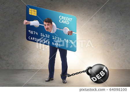 Businessman in credit card burden concept in pillory 64098100