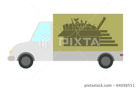 Food delivery truck with f picture of a box full 64098551