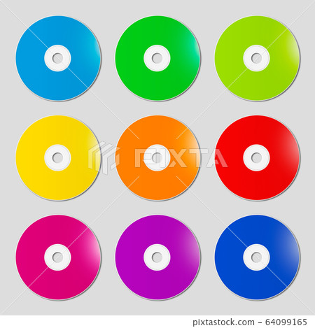 Colorful rainbow CD - DVD range on grey background 64099165
